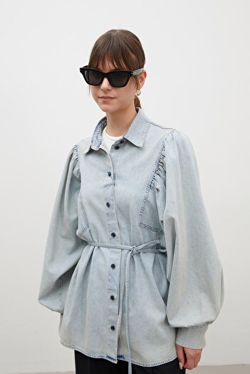 Manuka BALONY SLEEVE DENIM SHIRT LIGHT BLUE