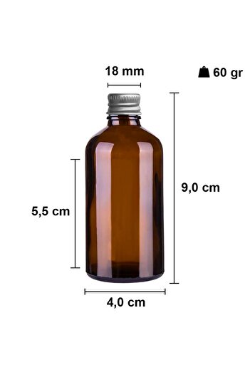 Afracam 50 ml Amber Metal Gümüş Kapak Shot Şişesi 50 Cc Kolonya Koku Hediyelik Kahverengi Cam Şişe 50 Adet