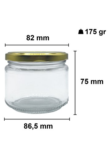 Afracam 300 ml Metal Gold Altın Konserve Kapaklı 300 Cc Şeffaf Magnolya Cam Kavanoz 24 Adet