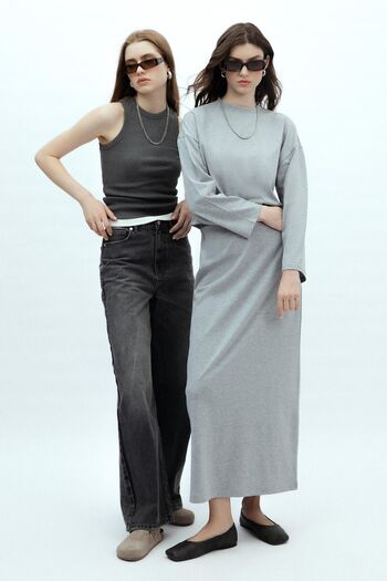 Manuka COTTON PEN SKIRT GRAY-MELANGE