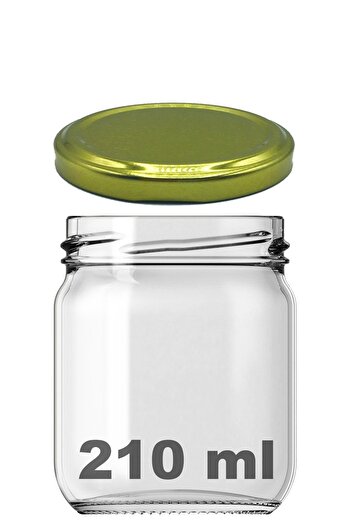 Afracam 210 ml Metal Gold Altın Konserve Kapaklı 210 Cc Şeffaf Cam Kavanoz 1 Adet