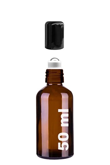 Afracam 50 ml Amber Çelik Roll On Şişesi 50 Cc Sızdırmaz Siyah Kapaklı Kahverengi Cam Şişe 6 Adet
