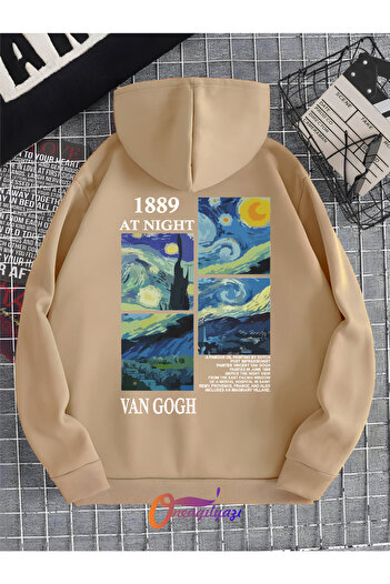oneagılyazı Van Gogh Printed Unisex Oversize Hooded Sweatshirt
