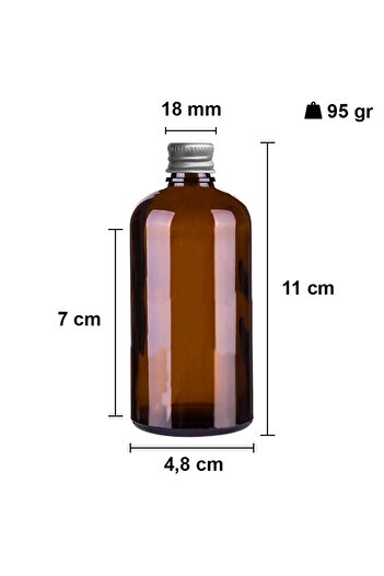 Afracam 100 ml Amber Metal Gümüş Kapak Hediyelik Şişesi 100 Cc Kolonya Koku Süs Kahverengi Cam Şişe 6 Adet