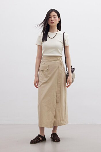 Manuka CROSSED POCKET DETAILED SKIRT CAMEL