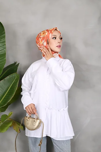 Nergis Neva Butik Stylish Tunic with Pocket and Front Ruffles