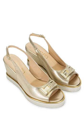 Tamer Tanca Genuine Leather Women's Sandals - Gold Heels