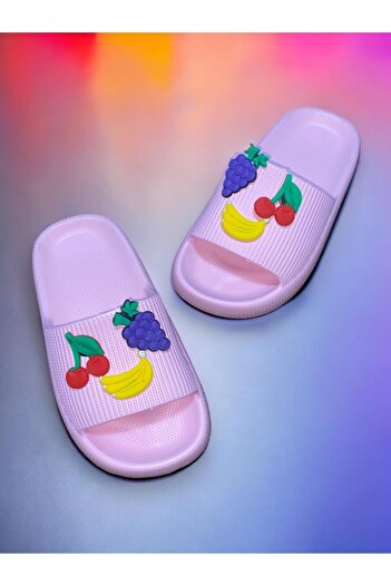 Akım Çocuk Pembe Renk Meyve Figürlü Kaydırmaz Ortopedik Kalın Taban Crocs Terlik