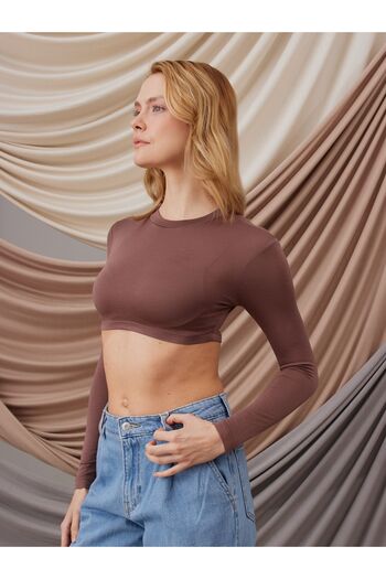 Femple Modest Mocha Color Hijab Crop Body - Neck/Sleeve Cover Detailed