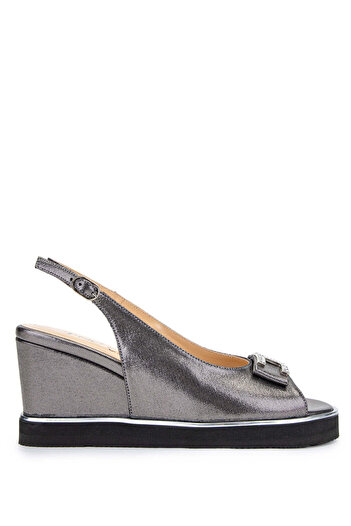 Tamer Tanca Anthracite Genuine Leather Women's Heeled Sandals