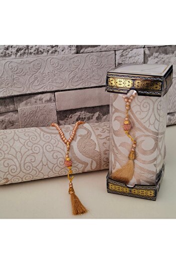 hira tasarım Luxury Taffeta Pearl Prayer Beads and Prayer Rug Set - With Dowry Box, 1 Piece