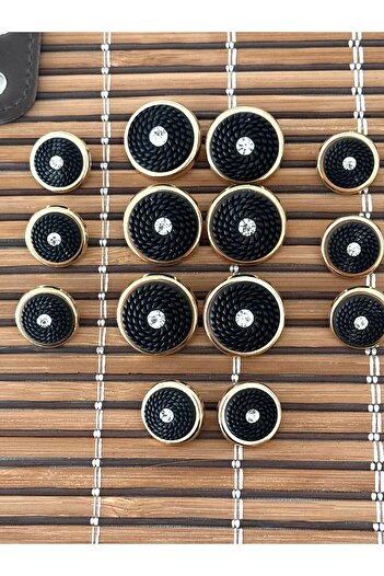 ODDA TASARIM ATÖLYESİ First Quality Blazer Jacket Set with Black Crystal Stones and Gold Feet