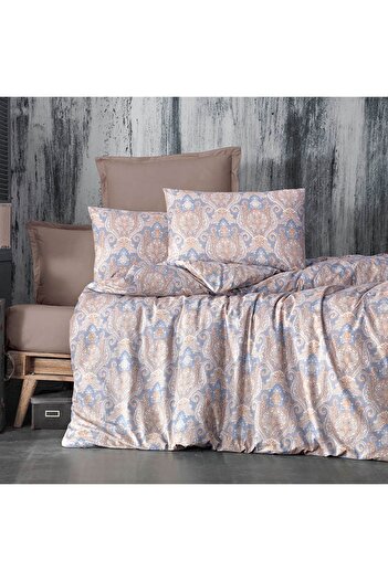 In House Auxerre |  8 Pieces Ranforse Cotton Comforter Set - King - 260x240 cm - 85597 - Beige & Blue