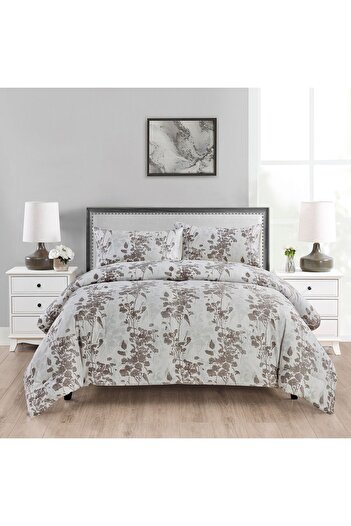 In House Marius | 4 Pieces Summer Comforter Set - King - 260x240 cm - Ivory & Light Brown