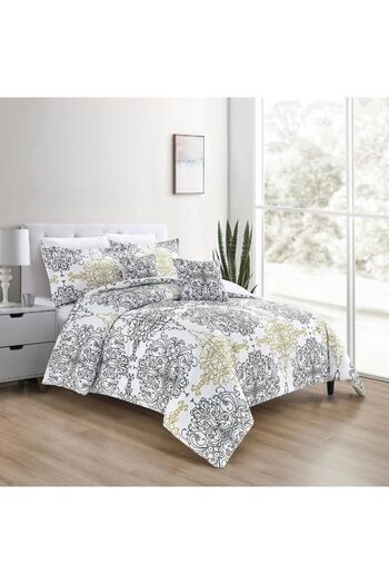 In House Dublin | 8 Pieces Comforter Set - King - 260x240 cm - Grey & Gold