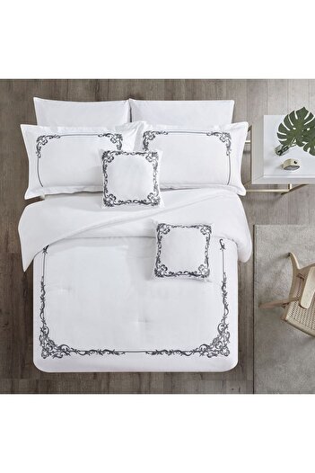 In House Karma | 8 Pieces Embroidery Comforter Set - King - 260x240 cm - White