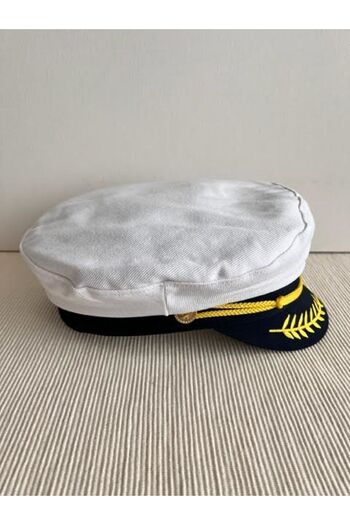 CosmoOutlet Sailor Model Unisex White Captain Hat with Glazed Detail on the Front