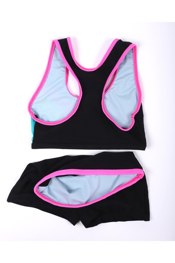 My-o Girl's Black Color Swimmer Bottom-Top Set Swimsuit Bikini
