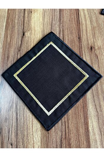 Nurhanhome 6 Pieces Gardenia square cocktail serving napkin with gold embroidery on fabric
