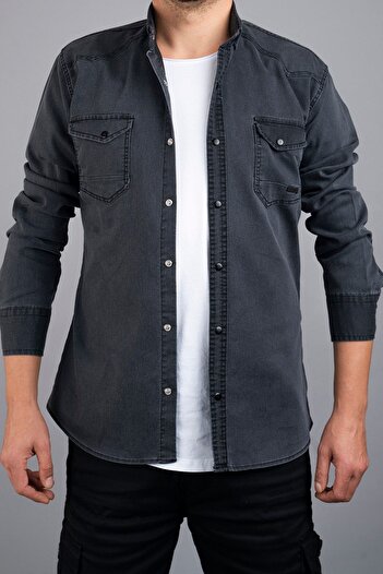 bombe Erkek Kot Gömlek Slim Fit Füme 124