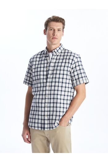 LC Waikiki Poplin Plaid Patterned Regular Fit Men's Shirt - Short Sleeve