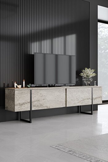 Modatte LUXE TV ÜNİTESİ DEMİR AYAKLI MERMER SİYAH