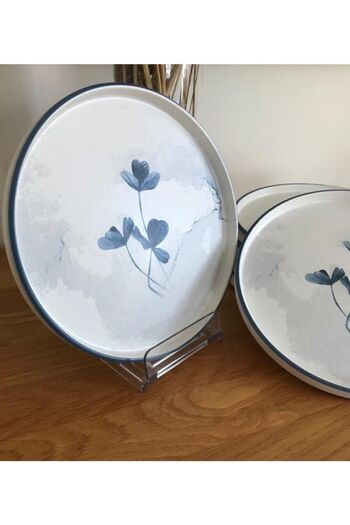 Keramika 21 Cm Blue Magic Stackable Cake Plate for 6 Persons, Patterned White