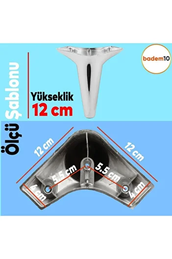 Badem10 Aspen Set of 6 Furniture TV Unit Sofa Bed Armchair Sofa Base Support Legs 12 Cm Chrome M8