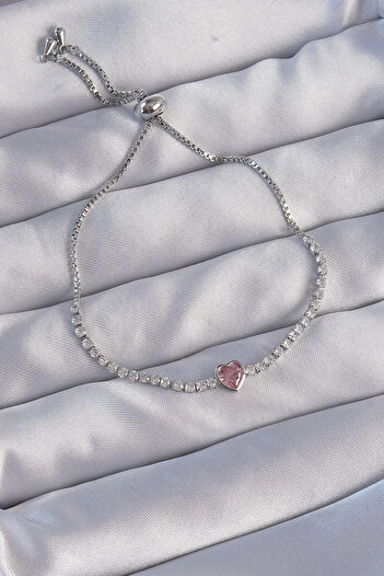 Moka Shopin MokaShopin Elevator Bracelet - Brass Silver Color, Pink Zircon Stone Charm Model