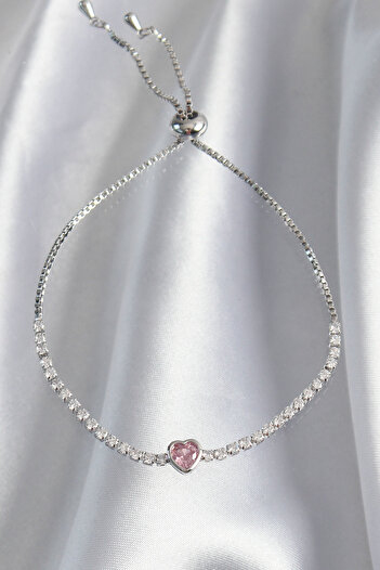 Moka Shopin MokaShopin Elevator Bracelet - Brass Silver Color, Pink Zircon Stone Charm Model