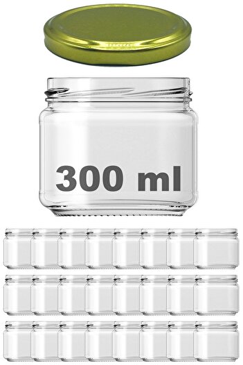 Afracam 300 ml Metal Gold Altın Konserve Kapaklı 300 Cc Şeffaf Magnolya Cam Kavanoz 24 Adet