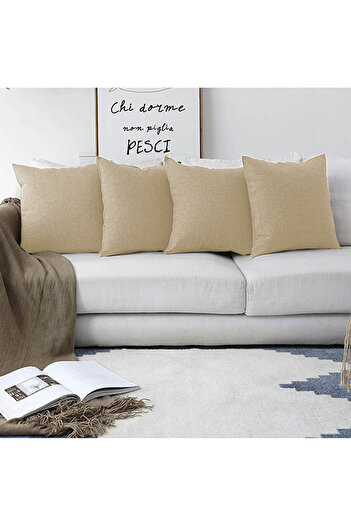 In House 4 Pieces Linen Decorative Cushion Set Solid Design - 45x45 cm