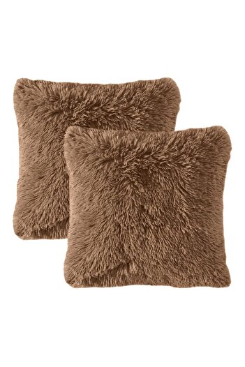 In House 2 Pieces Fur Decorative Cushion Set Soild Design - 45x45 cm
