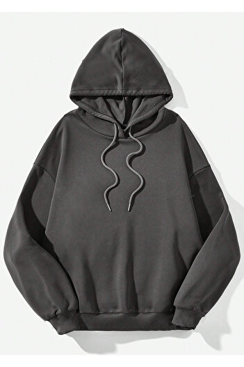 Benisengiydir Create Printed Oversize Hooded Anthracite Women's Sweatshirt