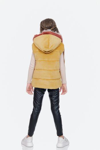 Kamex Mustard Colored Girl's Plush Vest - Striped and Lined