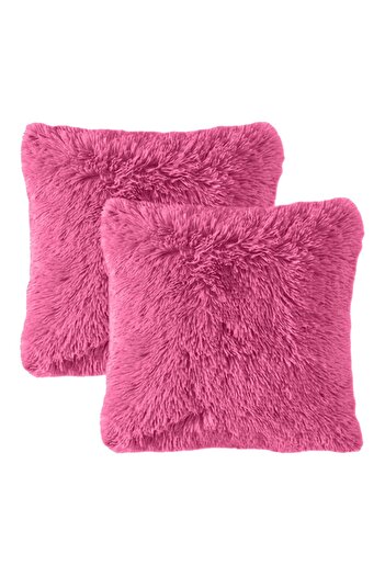 In House 2 Pieces Fur Decorative Cushion Set Soild Design - 45x45 cm