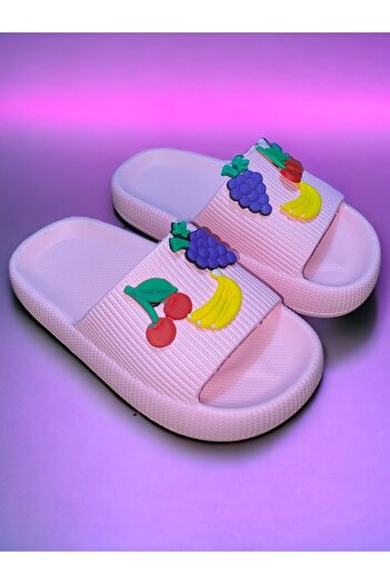 Akım Çocuk Pembe Renk Meyve Figürlü Kaydırmaz Ortopedik Kalın Taban Crocs Terlik