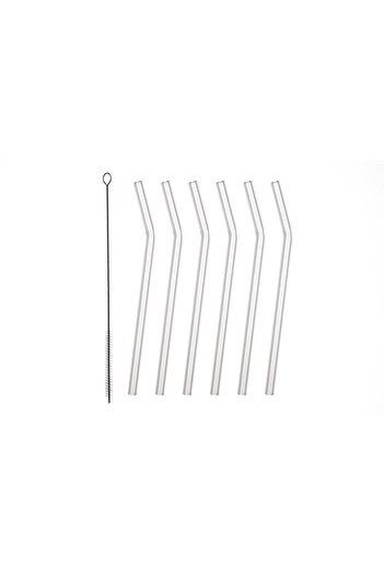 CAMBURADA CAMGEN Nom Trend Glass Straw 8*200 Mm Curved Transparent Brush Set of 6