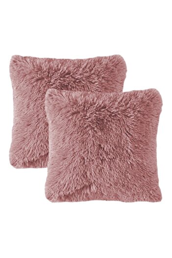 In House 2 Pieces Fur Decorative Cushion Set Soild Design - 45x45 cm