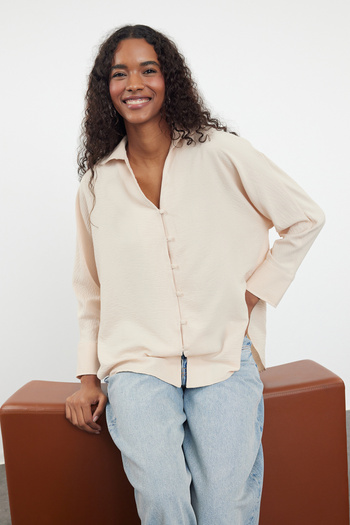 Trendyol Collection Oversize Beige Woven Shirt - TWOAW24GO00017