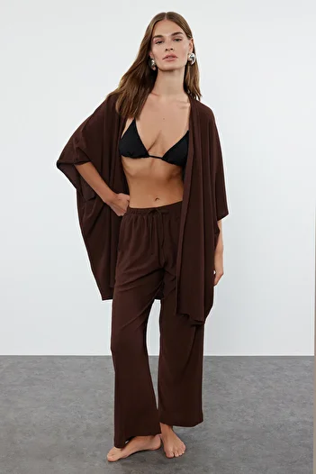 Trendyol Collection Burümcük Brown Kimono and Trousers Set - TBESS23AU00149