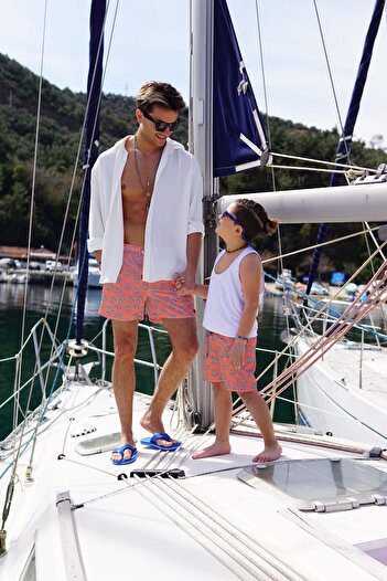 C&City Father Son Digital Printed Sea Shorts C1153-c11017 Salmon