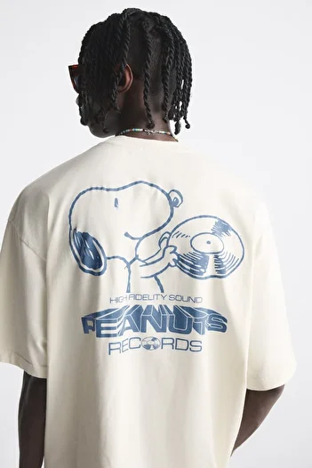 The Champ Clothing Ανδρικό μπλουζάκι με λαιμόκοψη Peanuts Records με στάμπα Oversize Λευκό