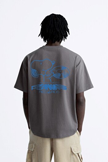The Champ Clothing Ανδρικό μπλουζάκι Peanuts Records Printed - Smoked Crew Neck Oversize