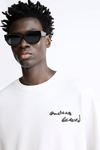 The Champ Clothing Ανδρικό μπλουζάκι Crew Neck Bay Light Son Light με εμπριμέ λευκό Oversize