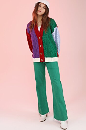 Devinka Women's Colorful Loose Oversize Knitwear Cardigan