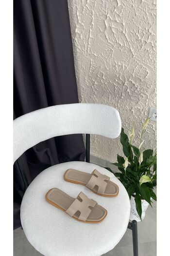 Basakshoes Beige Women's Slippers - Beach and Outdoor Home Use