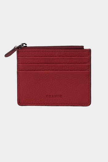 Grande 3603 Genuine Leather Coin Compartment Zippered Women's Men's Wallet Card Holder Burgundy