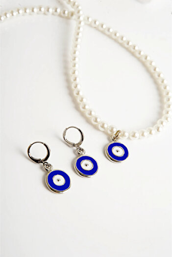 EUROMODA Pearl Necklace and Earring Set - Evil Eye Design