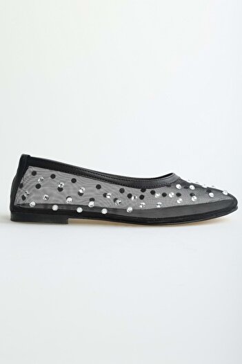 Shoeberry Dámské denní baleríny Black Danty Mesh Stoned